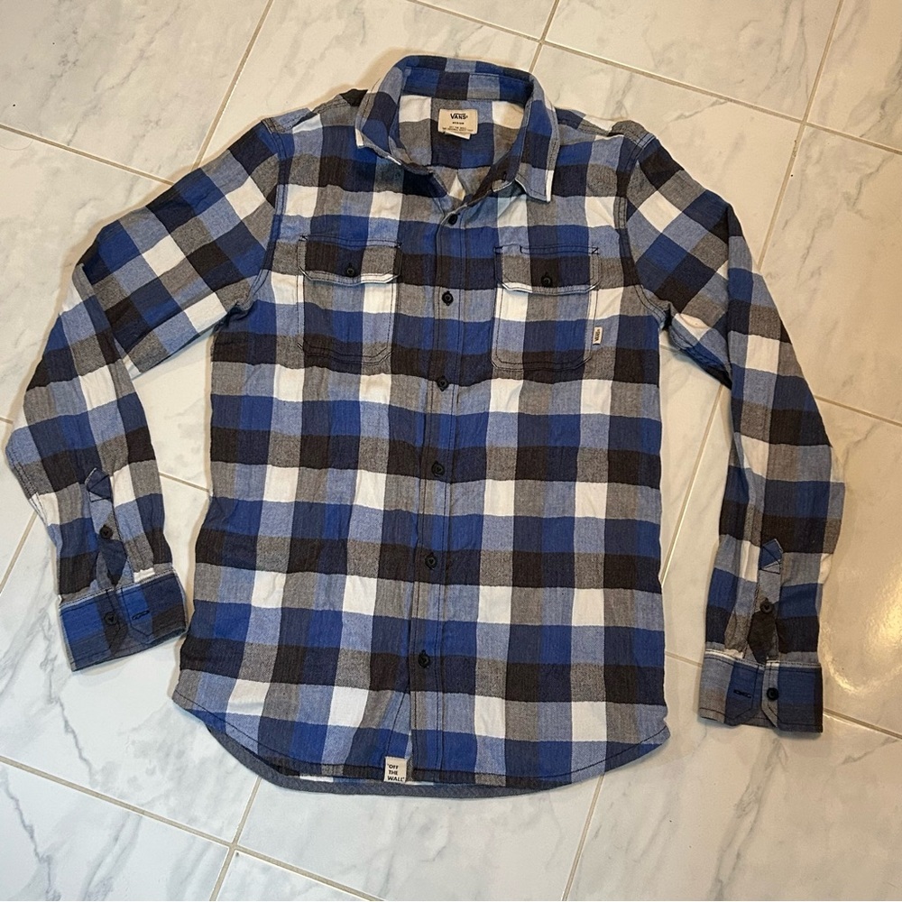 Vans Blue and White Checkered Casual Shirt. Light flannel. EUC!